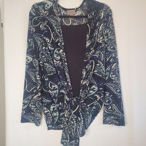 EasyWear by CHICO'S Size 3  lightweight, hi-low, paisley weave cardigan